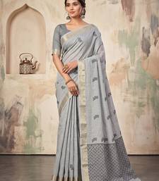 grey linen saree for women festive party wedding wear