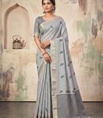 grey linen saree for women festive party wedding wear