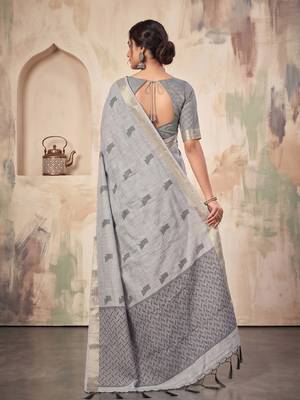 grey linen saree for women festive party wedding wear 2