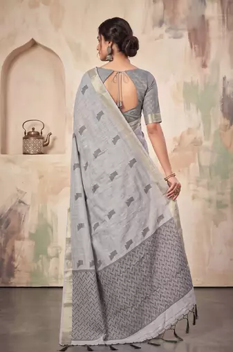 grey linen saree for women festive party wedding wear