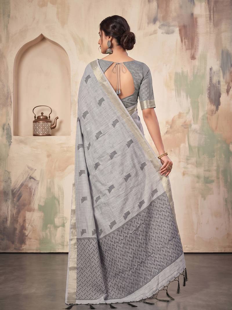 grey linen saree for women festive party wedding wear