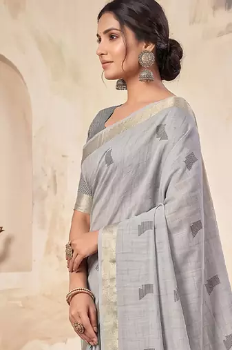 grey linen saree for women festive party wedding wear