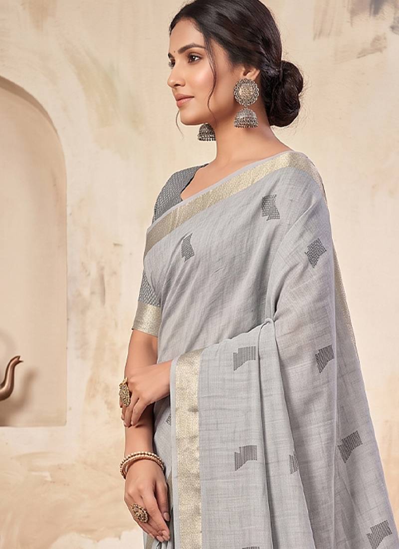 grey linen saree for women festive party wedding wear