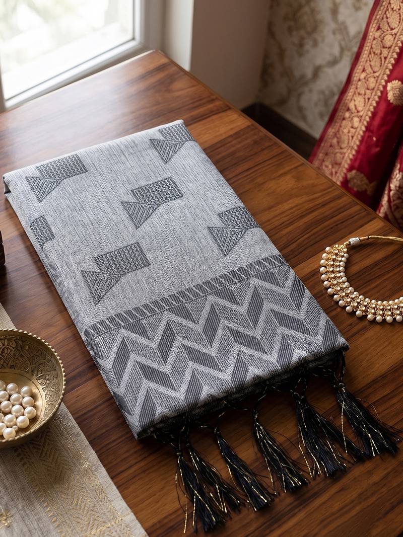 grey linen saree for women festive party wedding wear