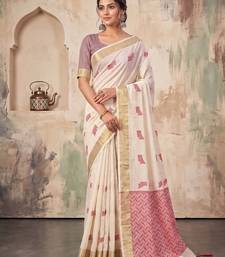 off white linen saree for women festive wedding wear