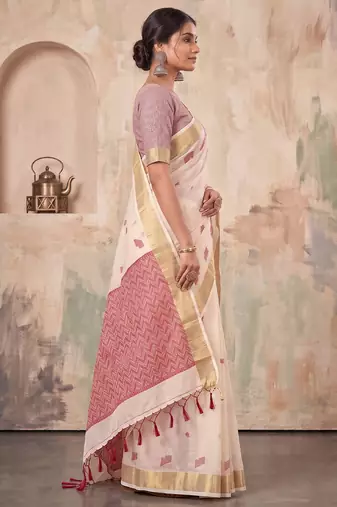 off white linen saree for women festive wedding wear