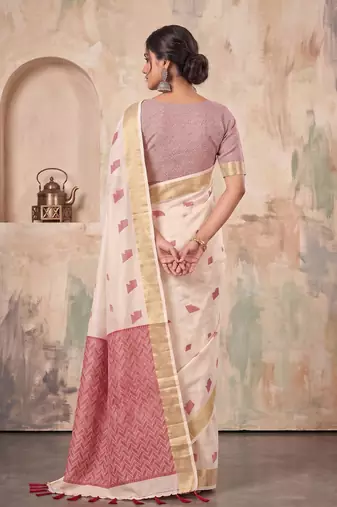 off white linen saree for women festive wedding wear