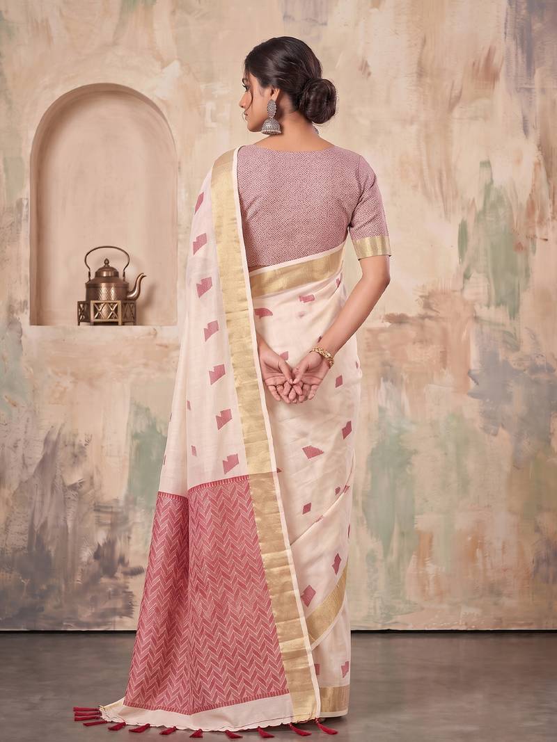 off white linen saree for women festive wedding wear