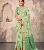 mehendi green linen saree for women festive party wear