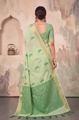 mehendi green linen saree for women festive party wear