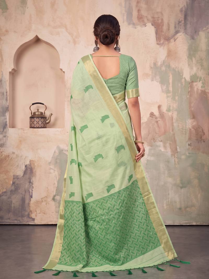 mehendi green linen saree for women festive party wear