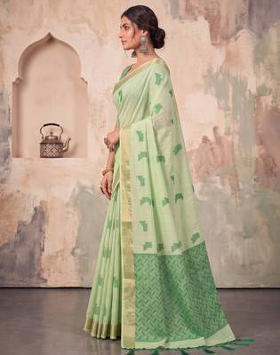mehendi green linen saree for women festive party wear 3