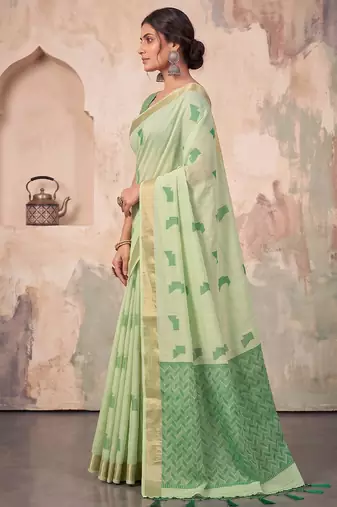 mehendi green linen saree for women festive party wear