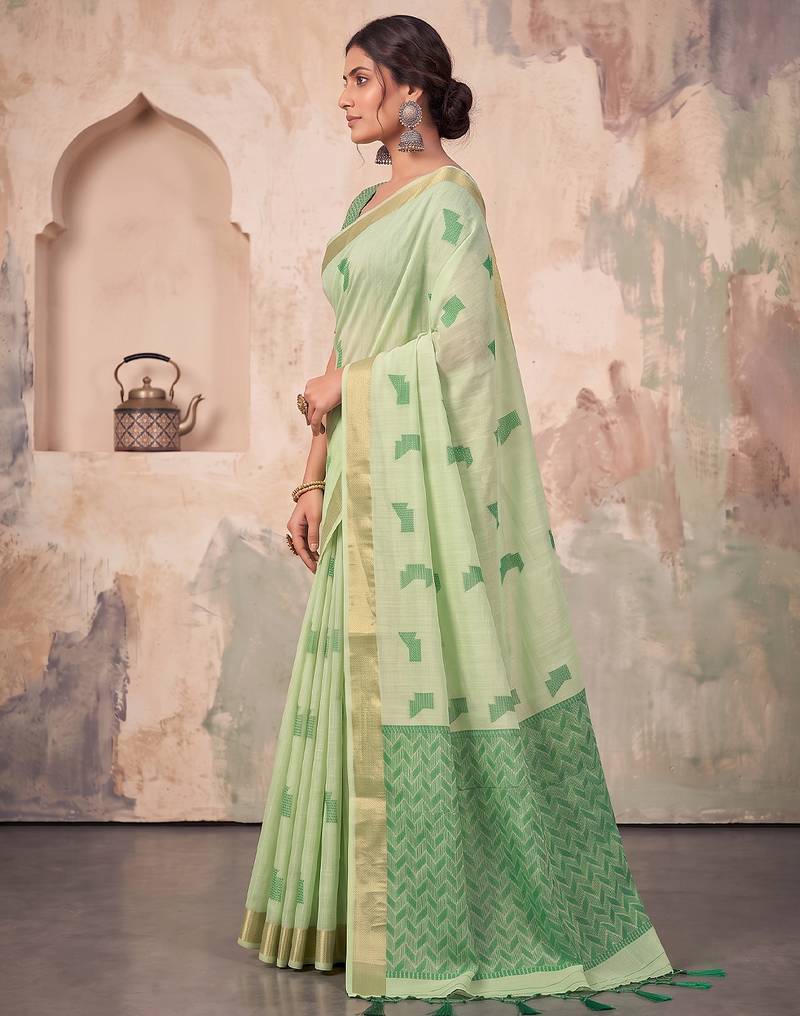 mehendi green linen saree for women festive party wear