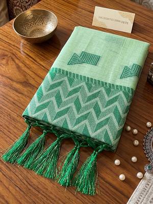 mehendi green linen saree for women festive party wear 4