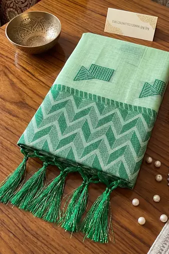 mehendi green linen saree for women festive party wear
