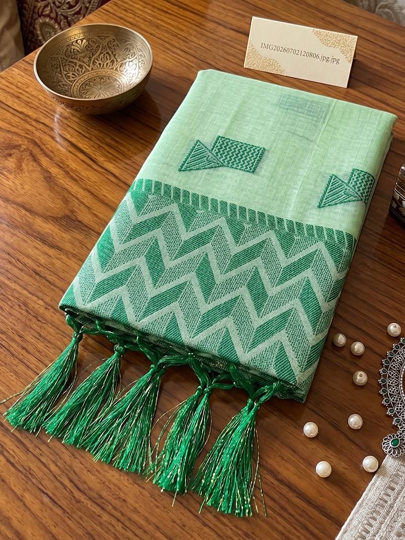 mehendi green linen saree for women festive party wear