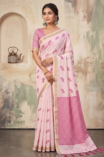 pink linen saree for women festive party wedding wear