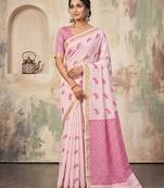 pink linen saree for women festive party wedding wear