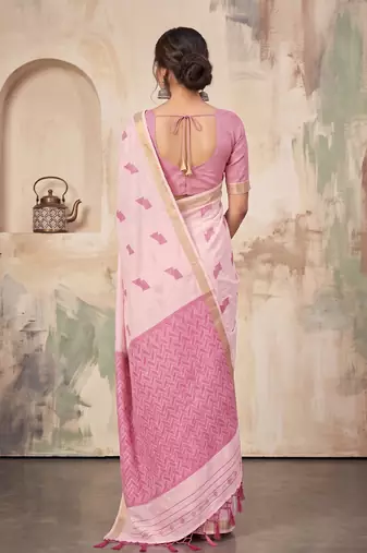 pink linen saree for women festive party wedding wear