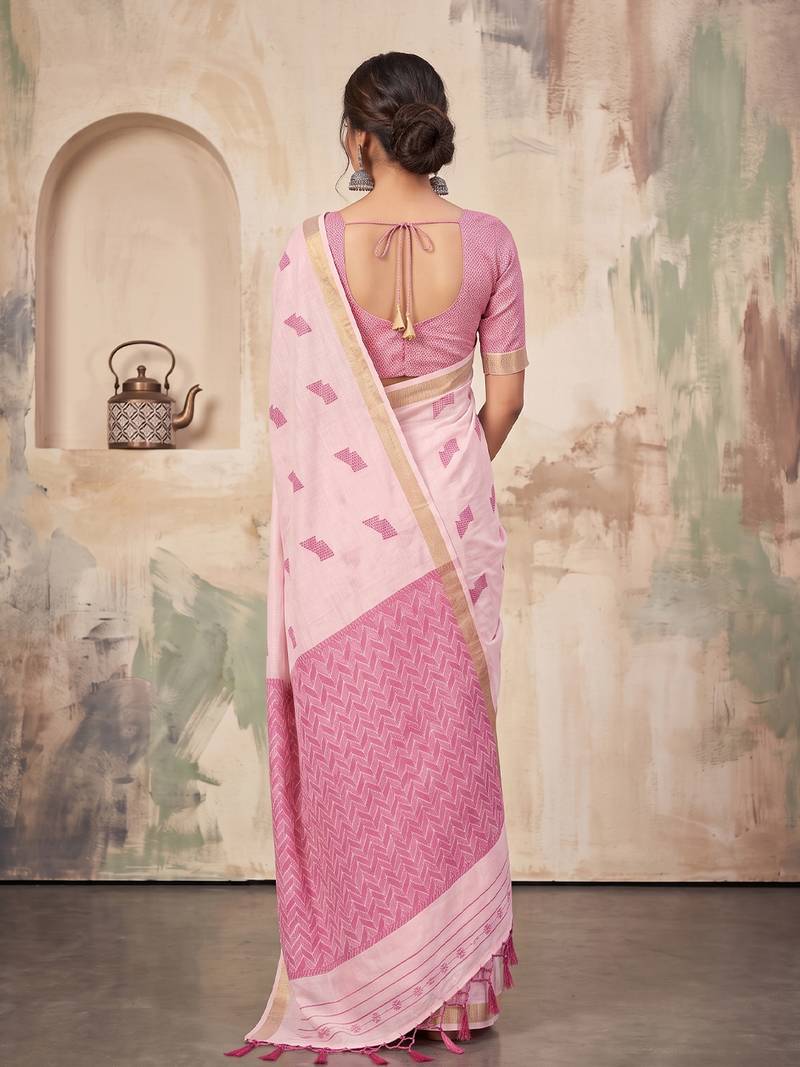 pink linen saree for women festive party wedding wear