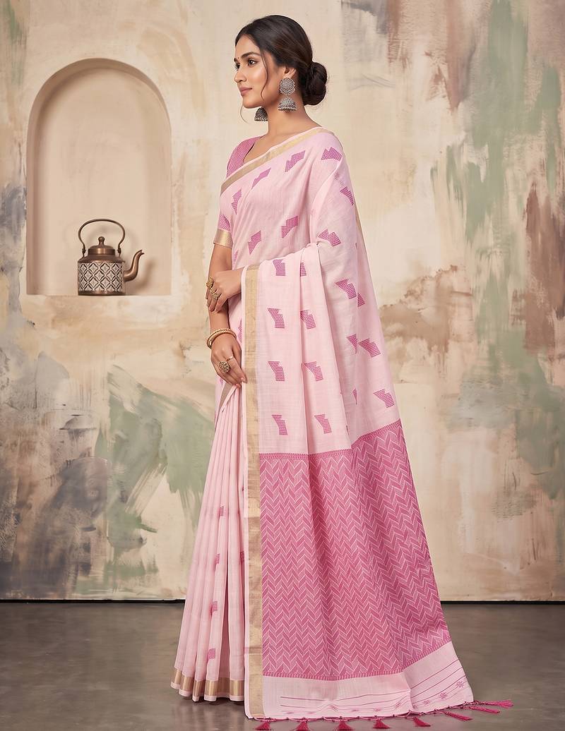 pink linen saree for women festive party wedding wear