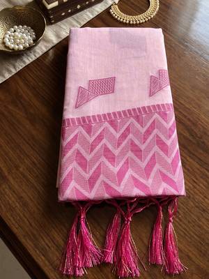 pink linen saree for women festive party wedding wear 4