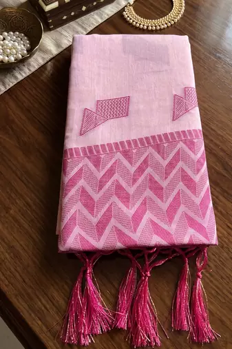 pink linen saree for women festive party wedding wear