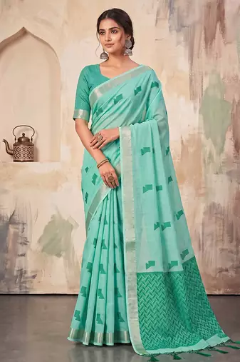 sky blue linen saree for women festive party wear