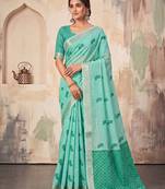 sky blue linen saree for women festive party wear