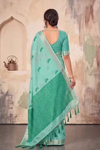 sky blue linen saree for women festive party wear