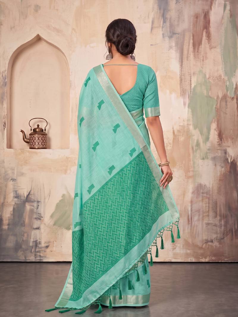 sky blue linen saree for women festive party wear