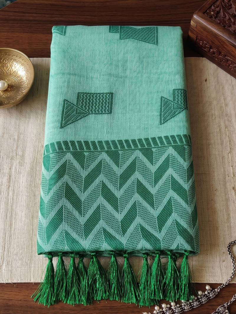 sky blue linen saree for women festive party wear