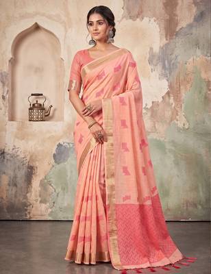 rose pink linen saree for women festive wedding wear 1