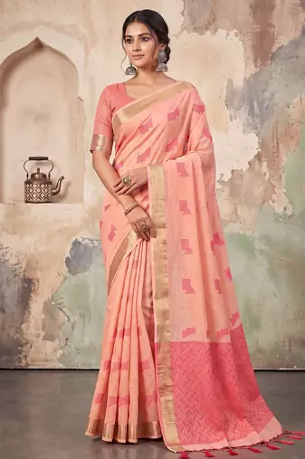 rose pink linen saree for women festive wedding wear