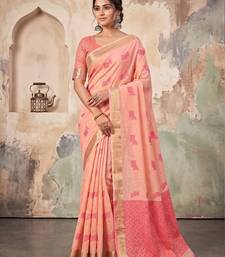 rose pink linen saree for women festive wedding wear