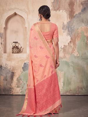 rose pink linen saree for women festive wedding wear 2