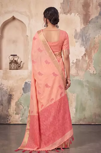 rose pink linen saree for women festive wedding wear