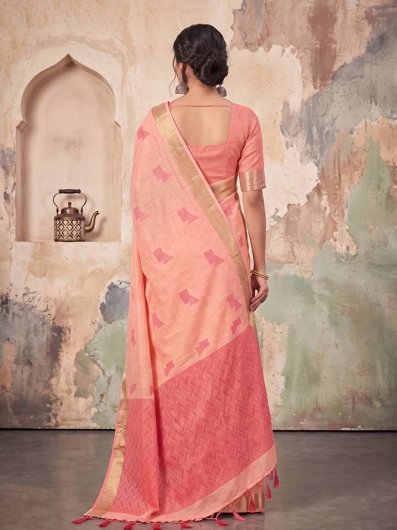rose pink linen saree for women festive wedding wear