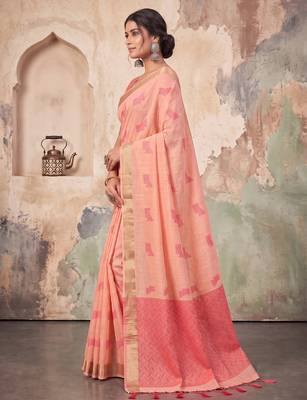 rose pink linen saree for women festive wedding wear 3