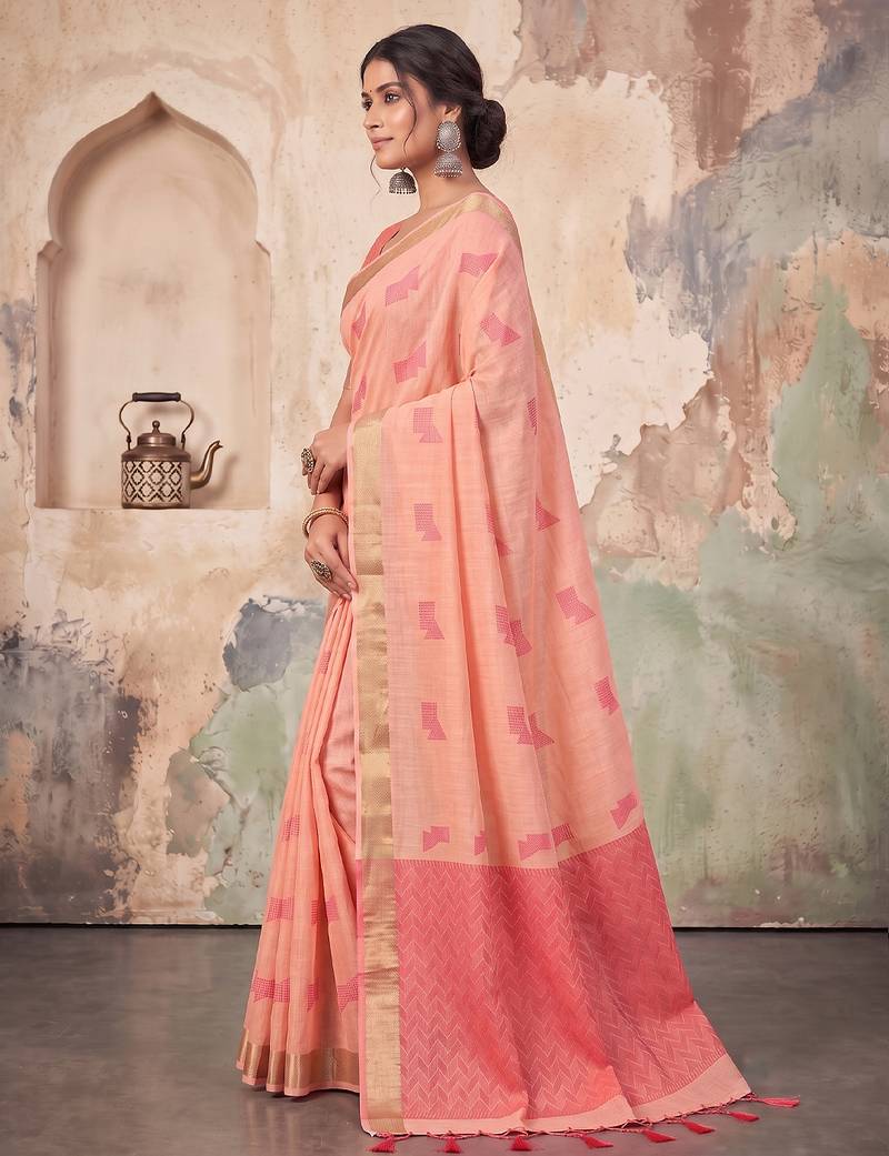 rose pink linen saree for women festive wedding wear
