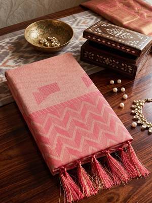 rose pink linen saree for women festive wedding wear 4