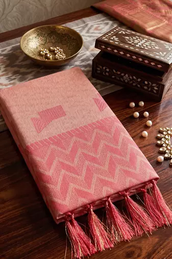 rose pink linen saree for women festive wedding wear
