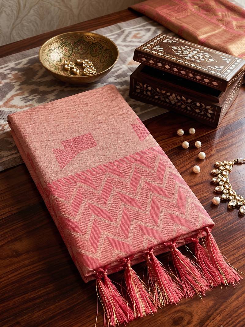 rose pink linen saree for women festive wedding wear