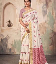off white linen saree for women festive wedding wear