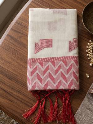 off white linen saree for women festive wedding wear 4