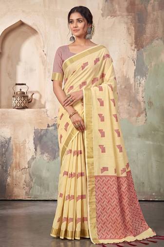 cream linen saree for women festive party wedding wear