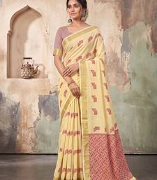 cream linen saree for women festive party wedding wear