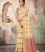 cream linen saree for women festive party wedding wear