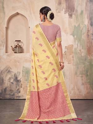 cream linen saree for women festive party wedding wear 2